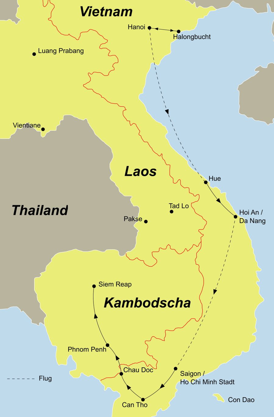 Die Reise Indochina erleben führt Sie von Hanoi über die Halong Bucht nach Hoi An, weiter geht es nach Saigon und weiter nach Kambodscha.