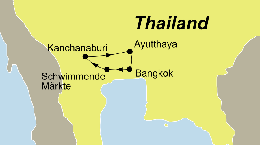 Die Reise Mini Kulturreise Thailand führt von Bangkok zu den schwimmenden Märkten über Kanchanaburi nach Ayutthaya