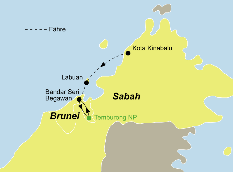 Die Brunei Rundreise startet in Kota Kinabalu (Sabah) und zeigt Ihnen Bandar Seri Begawan und den Temburong Nationalpark