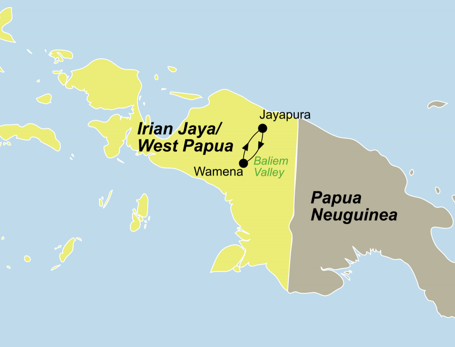 Der Reiseverlauf zu unserer Indonesien Reise Irian Jaya / West Papua startet und endet in Jayapura.