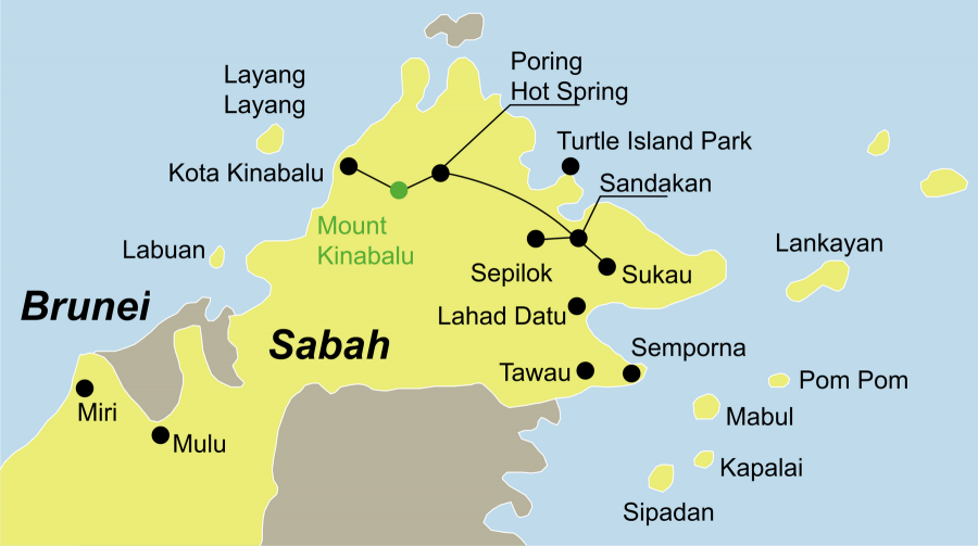 Die Malaysia Rundreise führt von Kota Kinabalu über die Poring Hot Springs, den Kinabalu Nationalpark, das Sepilok Orang-Utan Rehabilitationszentrum und Abai mit Abai Jungle Lodge nach Sandakan.