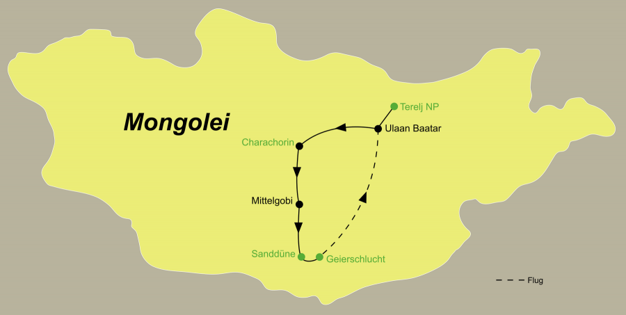 Die Mongolei Rundreise führt von Ulaan Baatar über Charchorin, Wüste Gobi zurück nach Ulaan Baatar.