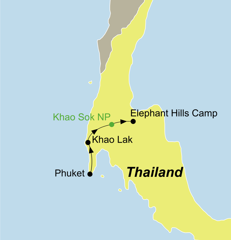 Die Thailand Rundreise führt von Phuket oder Khaolak, über den Khao Sok Nationalpark zurück zum Ausgangspunkt.