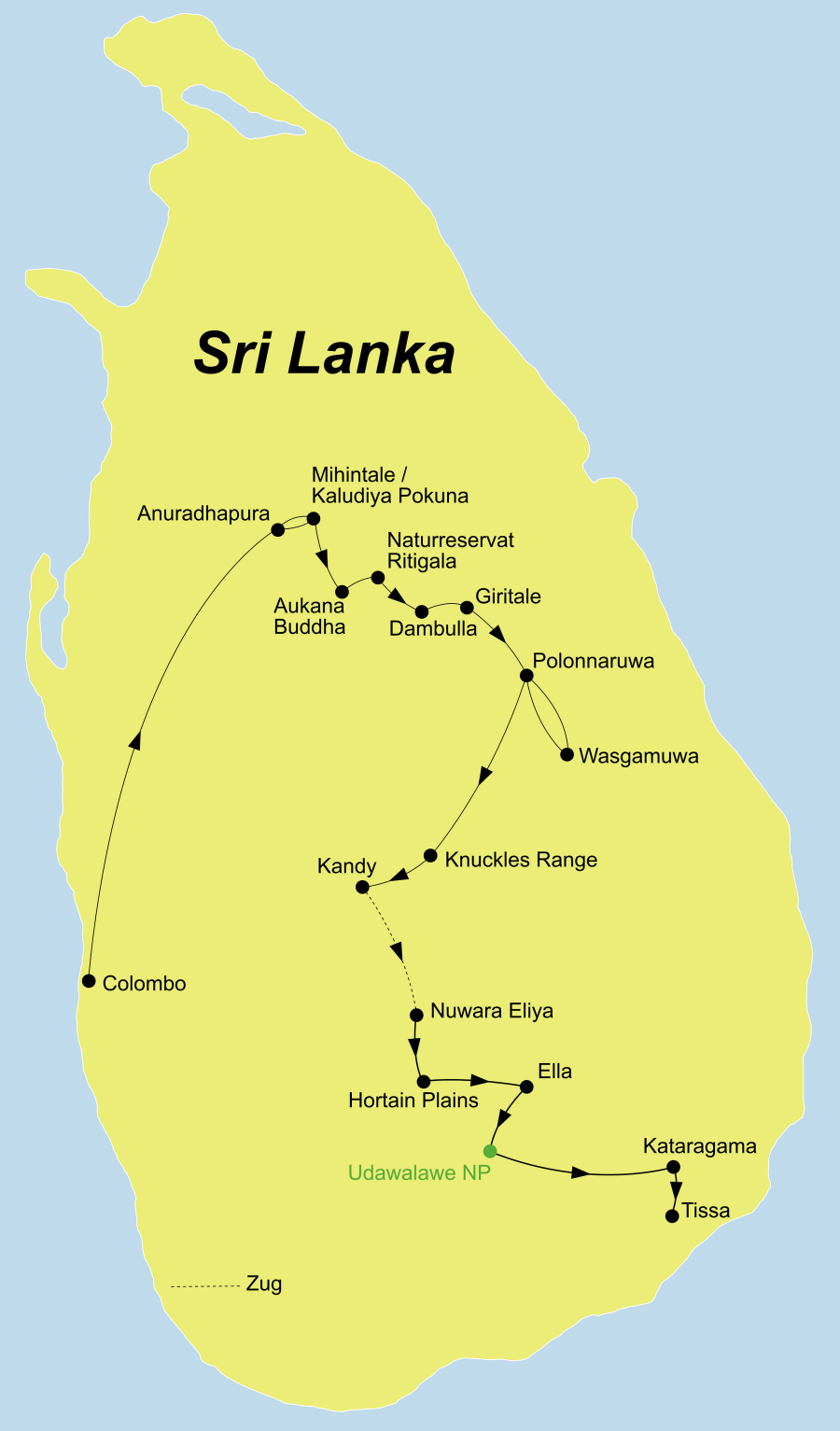 Die Sri Lanka Rundreise führt von Colombo nach Anuradhapura über Polonnaruwa und Kandy nach Elle und Tissa