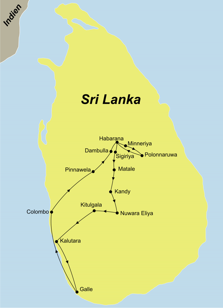 Die Höhepunkte Sri Lankas Rundreise führt von Colombo über Dambulla nach Sigiriya und Kandy bis an die Küste nach Galle
