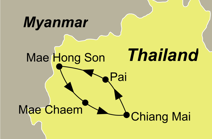 Die Thailand Rundreise führt von Chiang Mai über Pai, Mae Hong Son und Mae Chaem wieder zurück nach Chiang Mai.