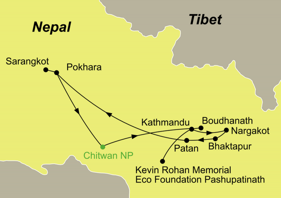 Die malerisches Nepal Rundreise führt von Kathmandu über Bhaktapur nach Pokhara und Chitwan Nationalpark.