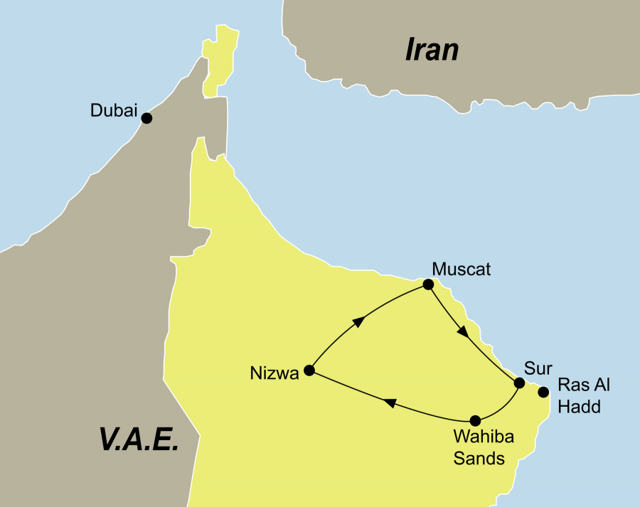 Die Oman Rundreise führt von Muscat über Nizwa nach Muscat