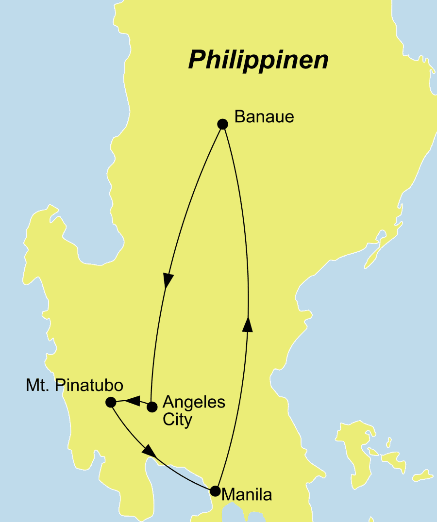 Die Rundreise führt von Manila über Mt. Pinatubo nach Manila