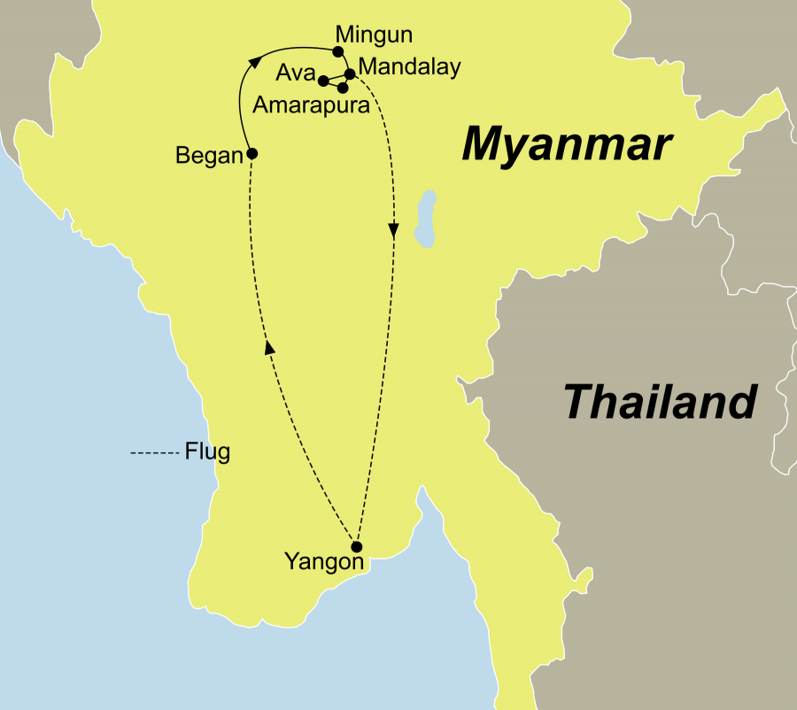 Die Luxus Flusskreuzfahrt Myanmar führt von Rangun über Mandalay nach Amarapura zurück nach Rangun