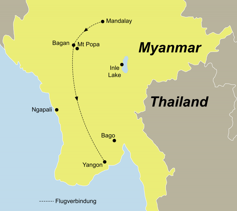 Die Myanmar zum Kennenlernen Rundreise führt von Mandalay über Bagan nach Yangon