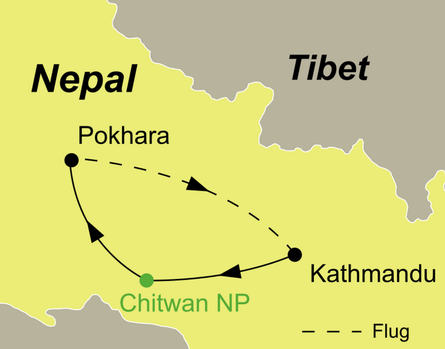 Nepal Rundreise Kultur und Wildlife Reiseroute Kathamdu - Chitwan- Pokhara