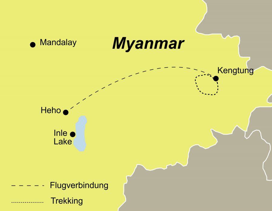 Die Myanmar Trekking Rundreise führt von Kengtung nach Heho