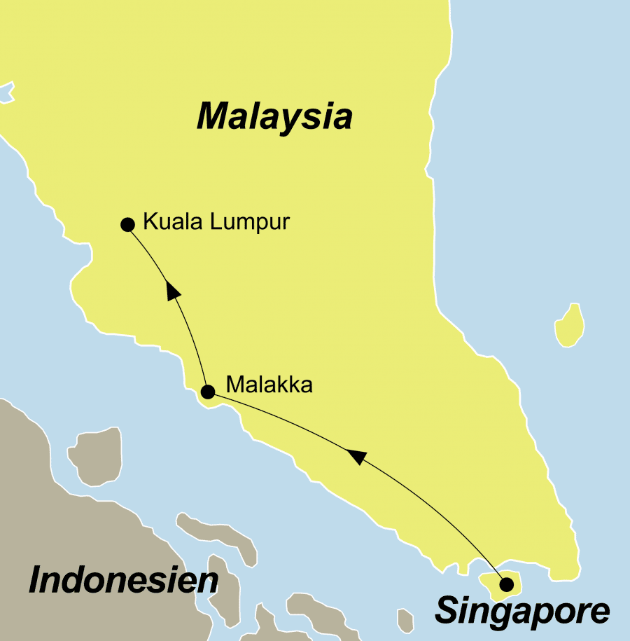 Die Malakka historische Highlights führt von Singapur über Malakka nach Kuala Lumpur