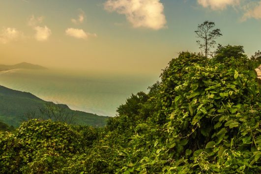 Der Hai-Van-Pass ist etwa 20 km lang, erreicht eine Höhe von fast 500 m und führt über den Ausläufer der Truong-Son-Berge, der bis zum Meer reicht.