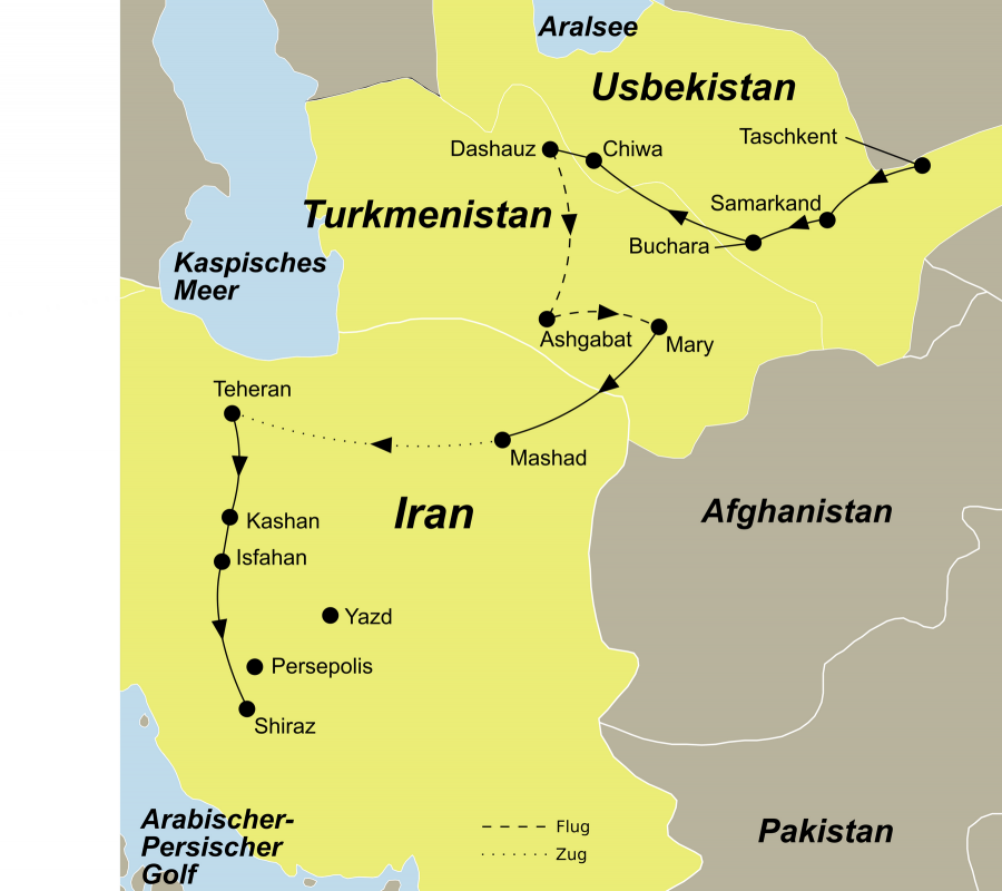 Die Seidenstraße von Zentralasien nach Persien Rundreise führt von Usbekistan über Turkmenistan in den Iran