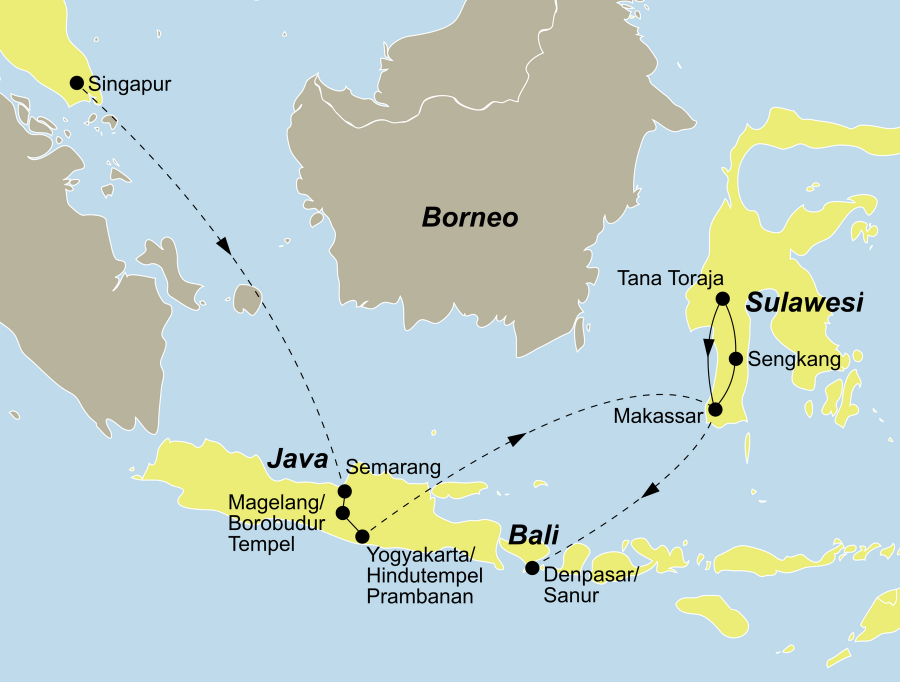 Die Reise Singapur & indonesische Inseln führt von Singapur über Java und Sulawesi nach Bali