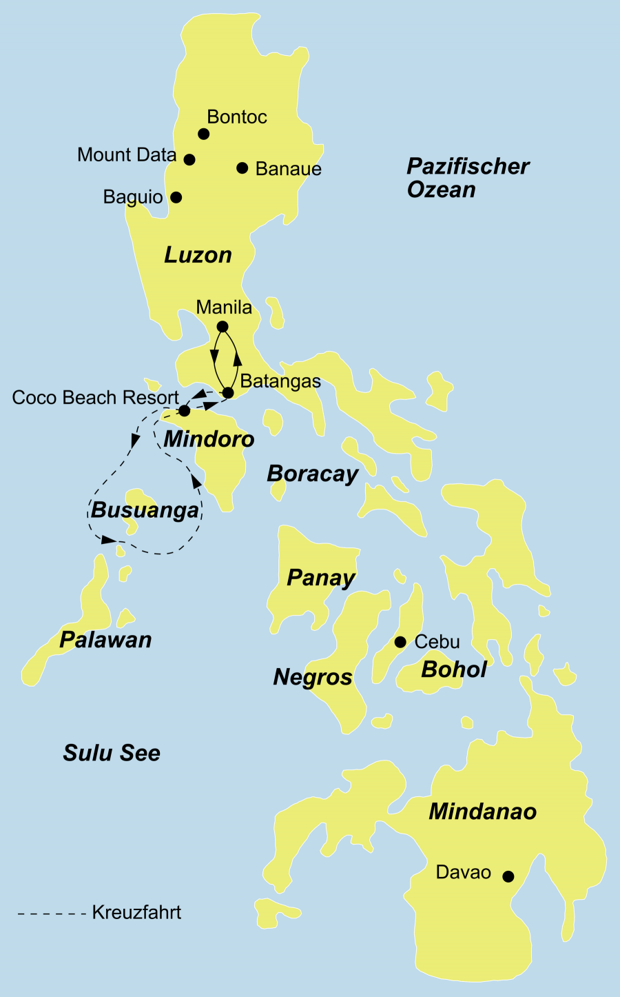 Reiseroute Philippinen Tauchen mit der „Discovery Palawan“