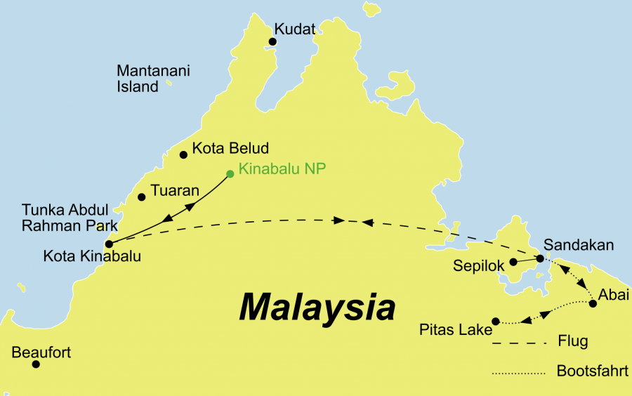 Die Borneo Rundreise Wildlife Borneo und Baden Sabah führt von Kota Kinabalu über Sabah