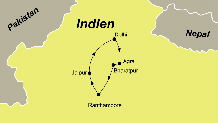 Die Nordienen Rundreise führt von Delhi nach Agra über Ranthambore nach Jaipur und zurück