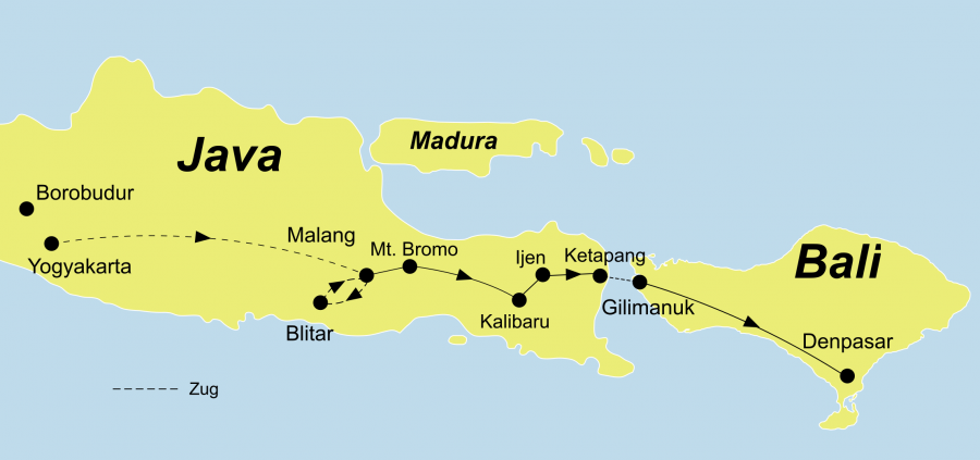 Die Java Intensiv Rundreise führt von Jakarta/Java bis nach Denpasar/Bali