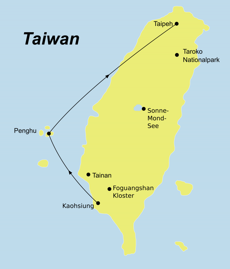 Die Taiwan Rundreise führt von Kaohsiung über die Insel Penghu nach Taipeh.