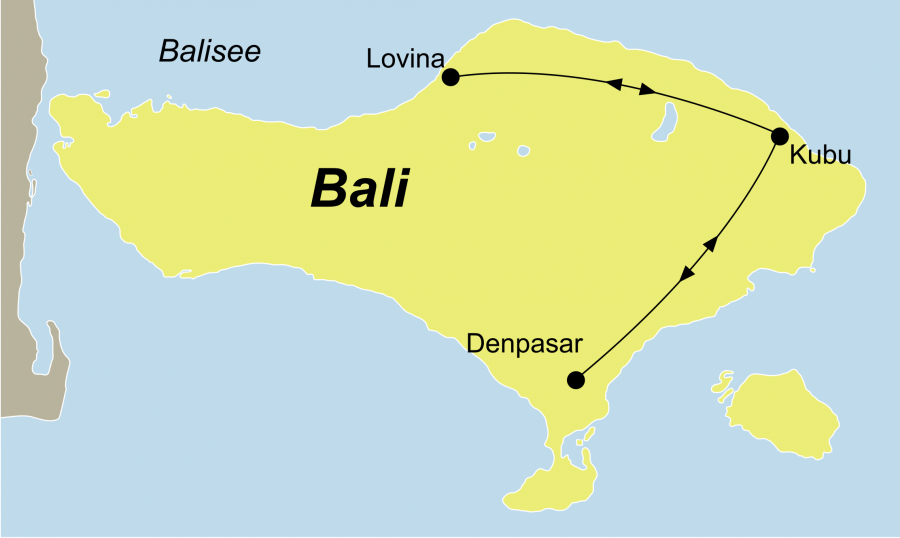 Reiseroute der Bali Gruppenreise Yoga & Tauchen
