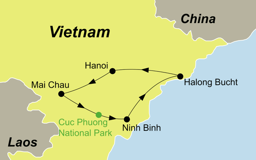 Reiseroute Vietnams Norden und die Halongbucht